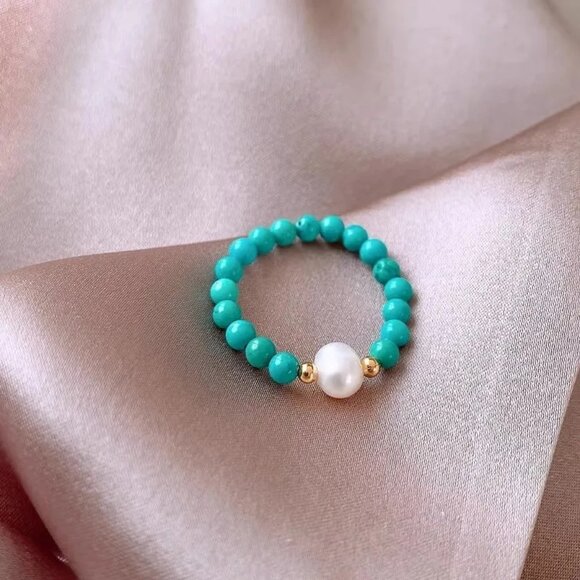 2/$24 Turquoise Beaded Ring With Freshwater Pearl & Gold Accent - Picture 5 of 8